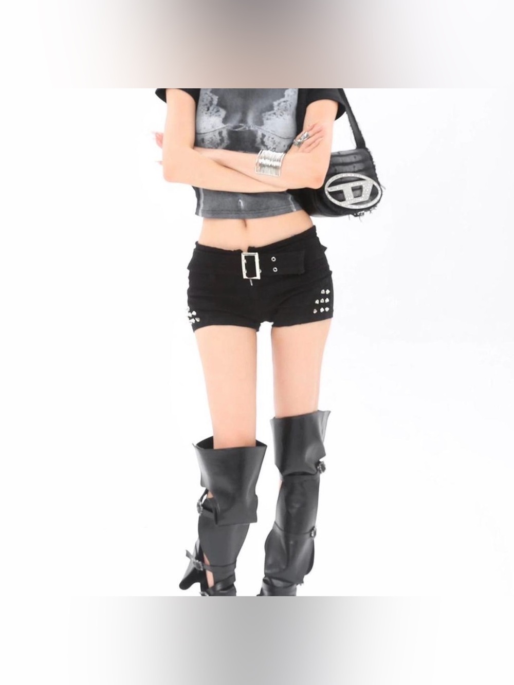 Black Belted Micro Shorts Low Waist Shorts with Belt